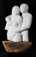 Paar Alabaster Holzsockel 40x25x20cm 2002 